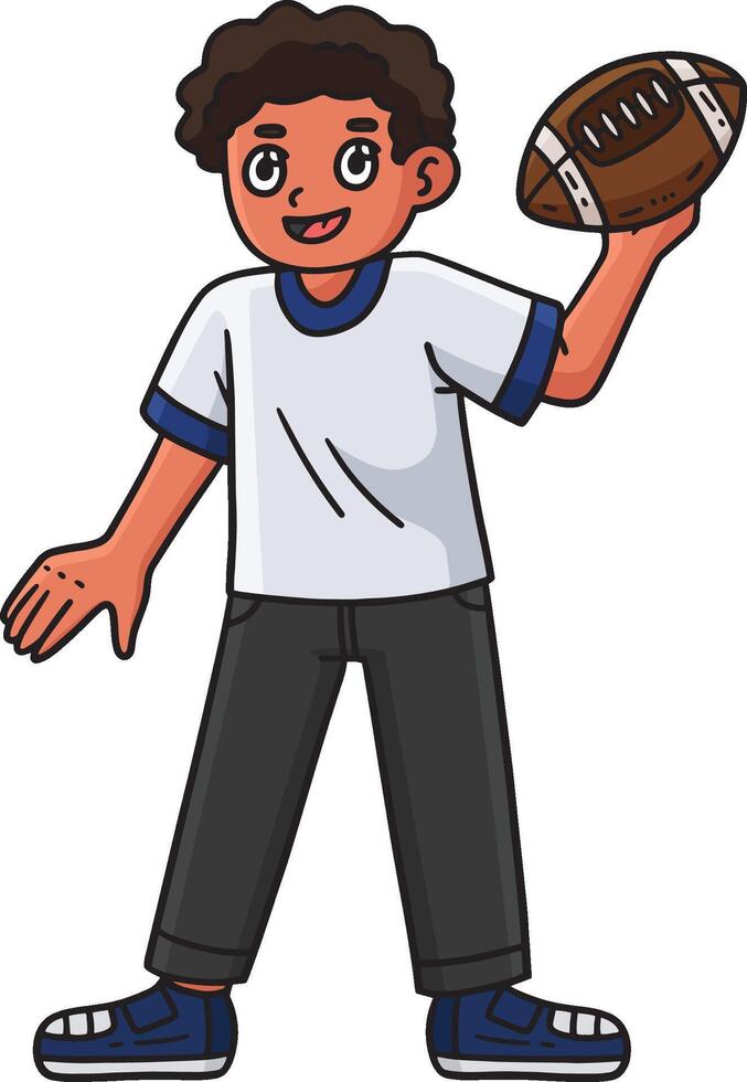 American Father Holding Football Cartoon Clipart vector