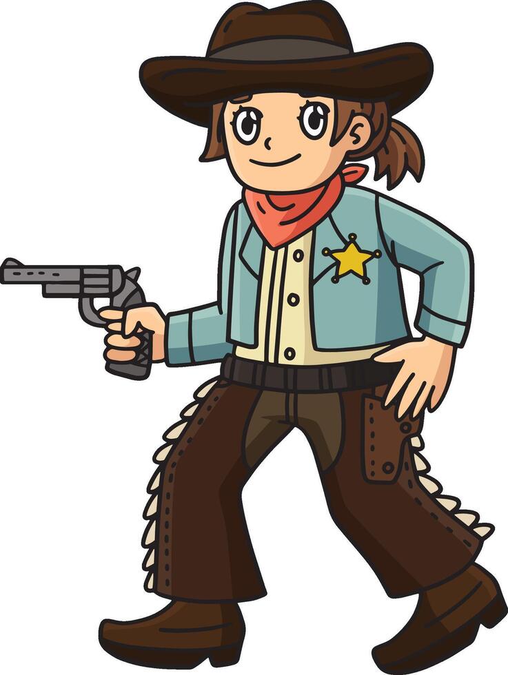 Cowgirl with a Gun Cartoon Colored Clipart vector