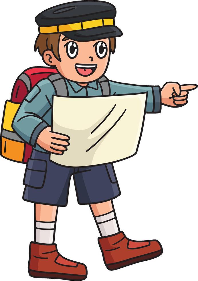 Camping Camper with Map Cartoon Colored Clipart vector