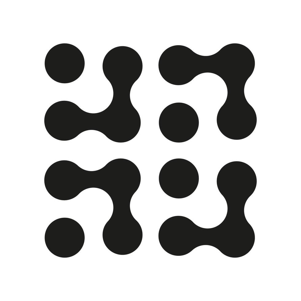 Connected dots sign. Black connected blobs. Innovation abstract symbol isolated on a white background. Circles simple organic pattern. Metaball flat icon. Point movement. Metaballs transition logotype vector