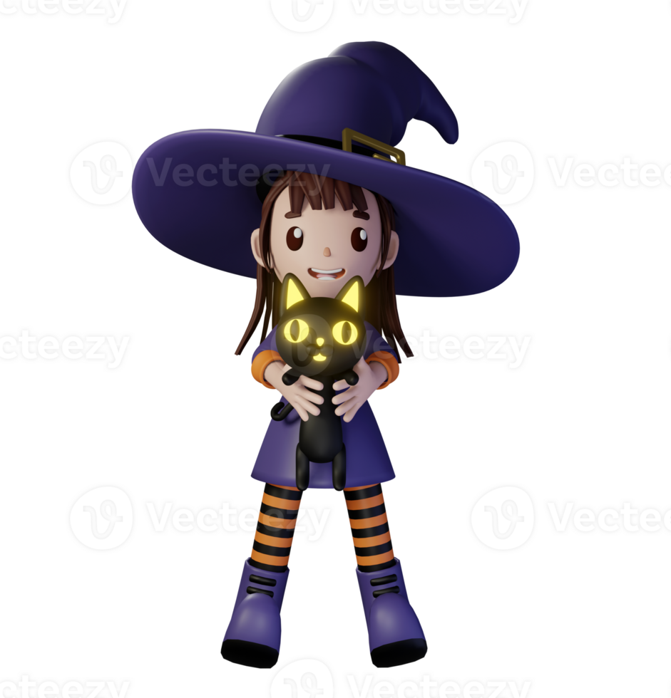 3D rendering illustration of cute witch, suitable for Halloween png