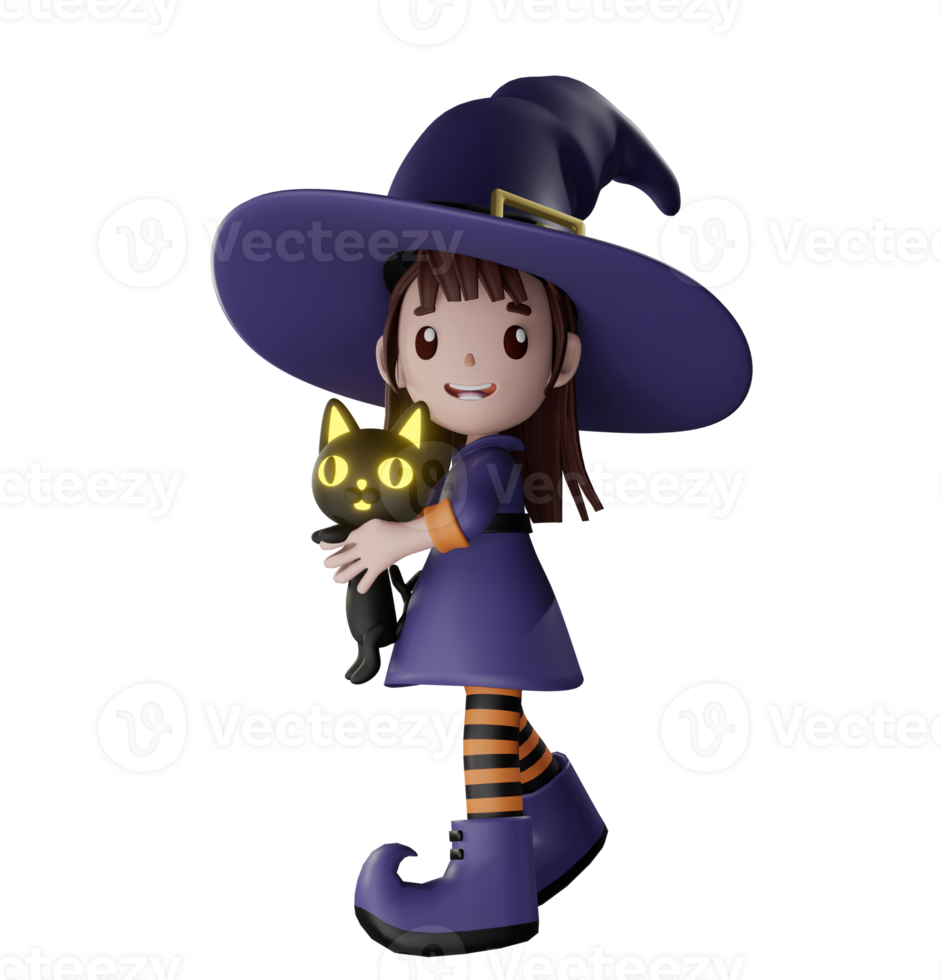 3D rendering illustration of cute witch, suitable for Halloween png