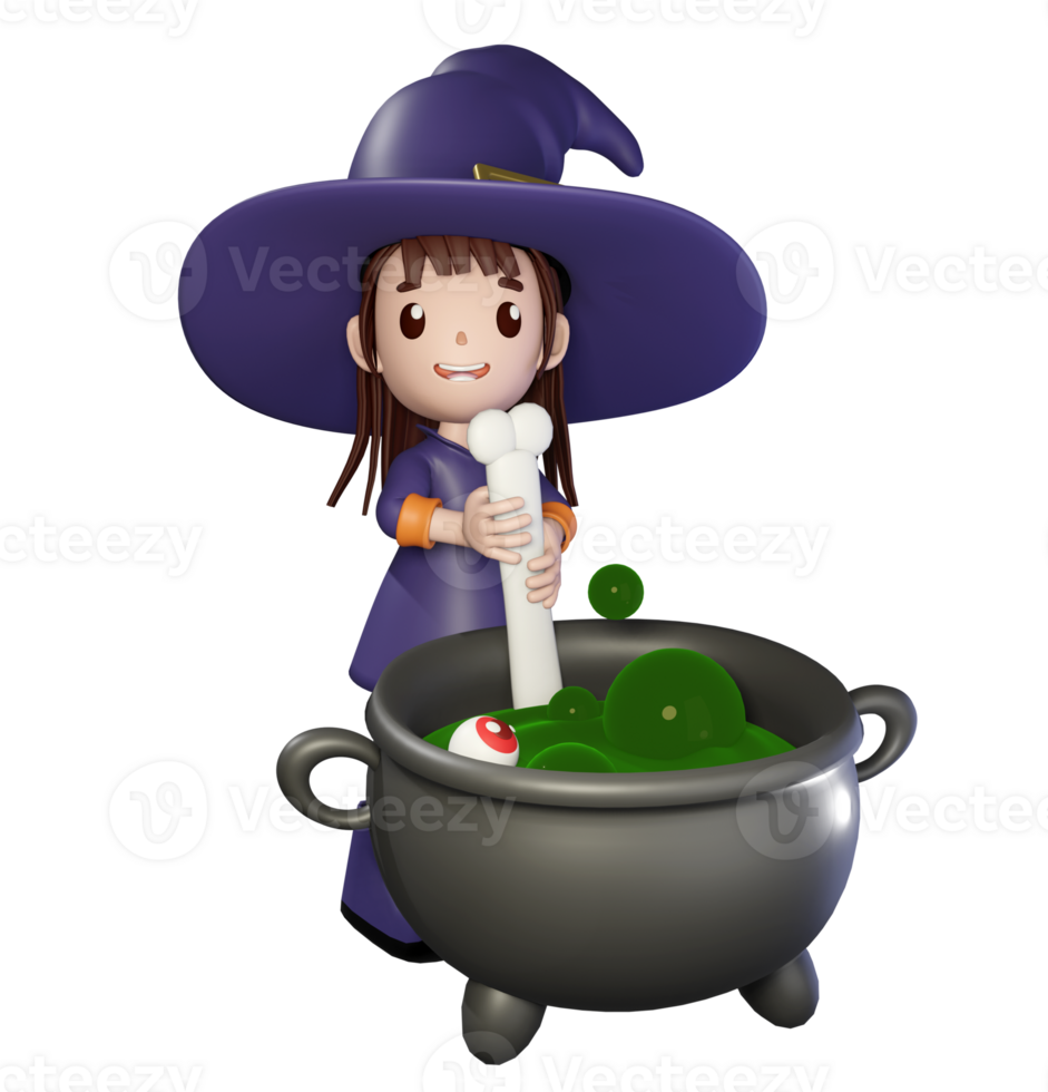 3D rendering illustration of cute witch, suitable for Halloween png