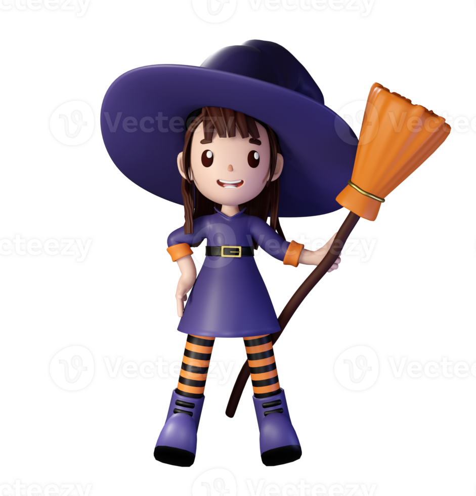 3D rendering illustration of cute witch, suitable for Halloween png