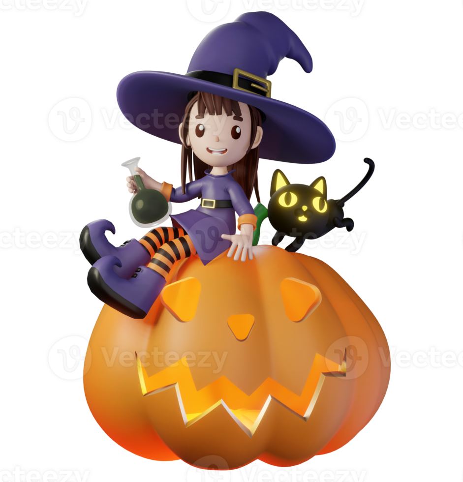 3D rendering illustration of cute witch, suitable for Halloween png