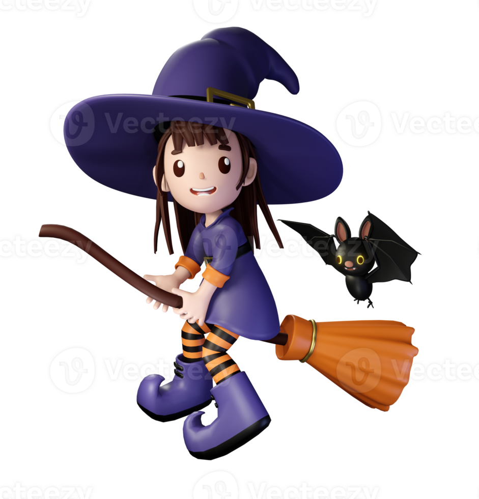 3D rendering illustration of cute witch, suitable for Halloween png