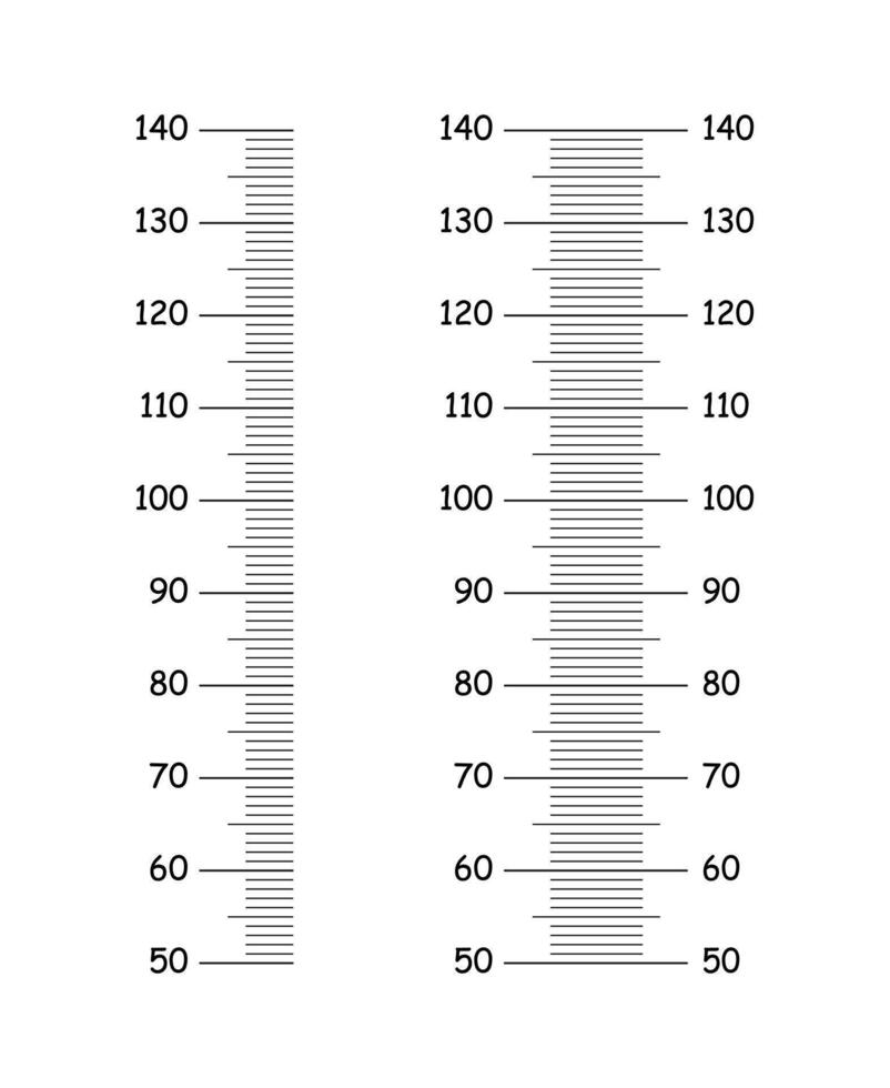 Height chart from 50 to 140 centimeters. Templates for wall growth stickers. Graphic illustration. Meter wall or growth ruler isolated on a white background. vector