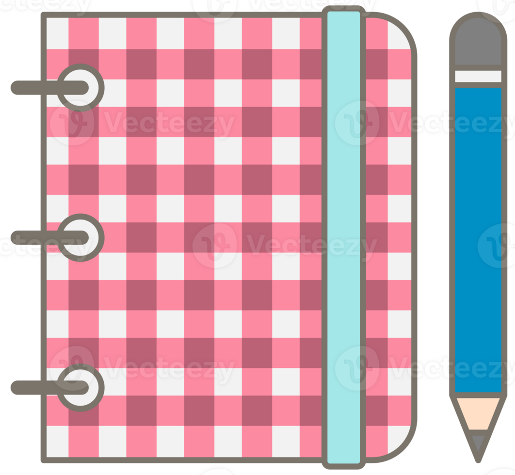 Cute kid pastel hand drawn back to school elements notebook and pencil png
