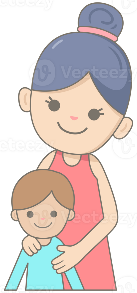 Kid pastel hand drawn cute and colorful happy mom and son png