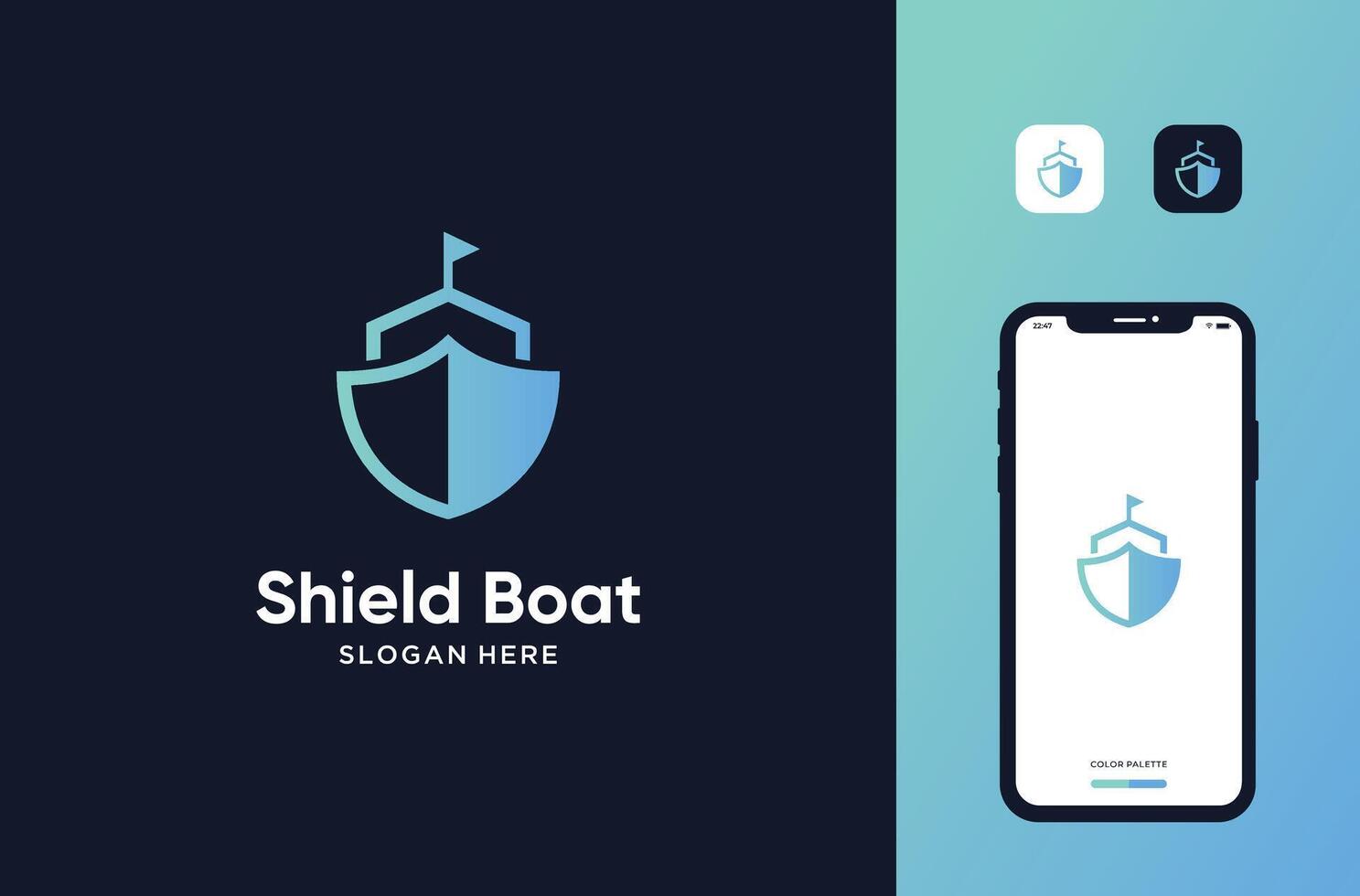 shield boat logo mark premium vector