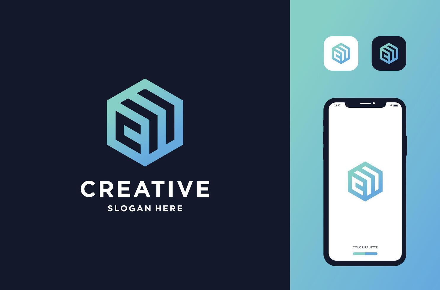 hexagon with initial c and growth arrow logo design inspirations vector