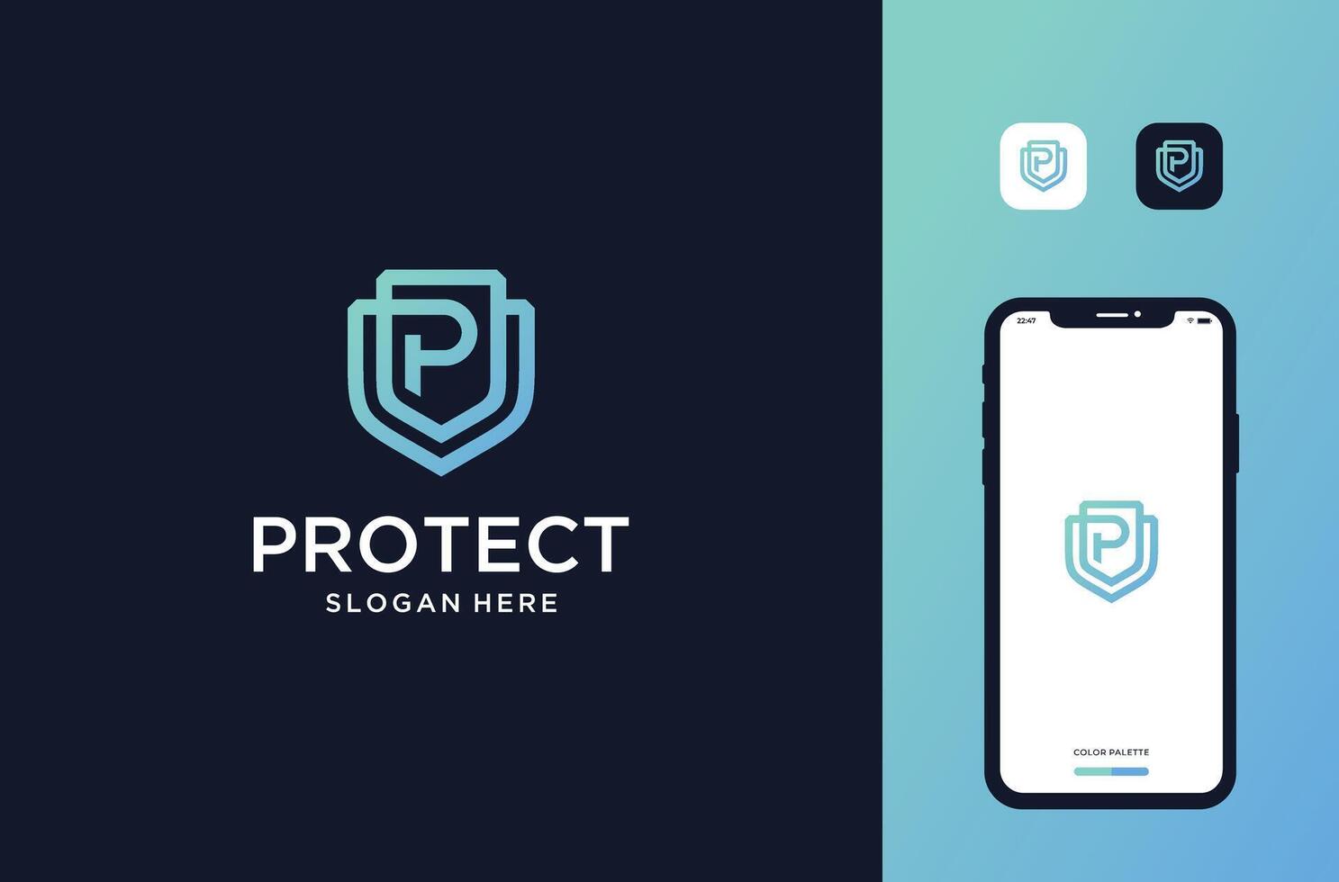 shield with letter p logo design vector