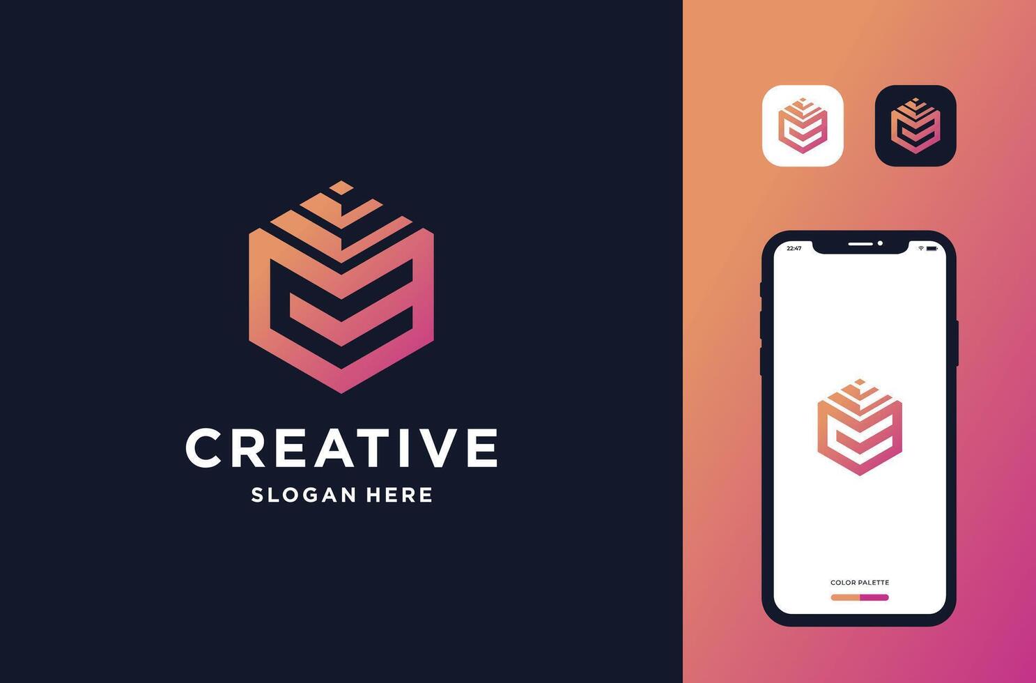 initial c with hexagon shape logo design inspiration vector
