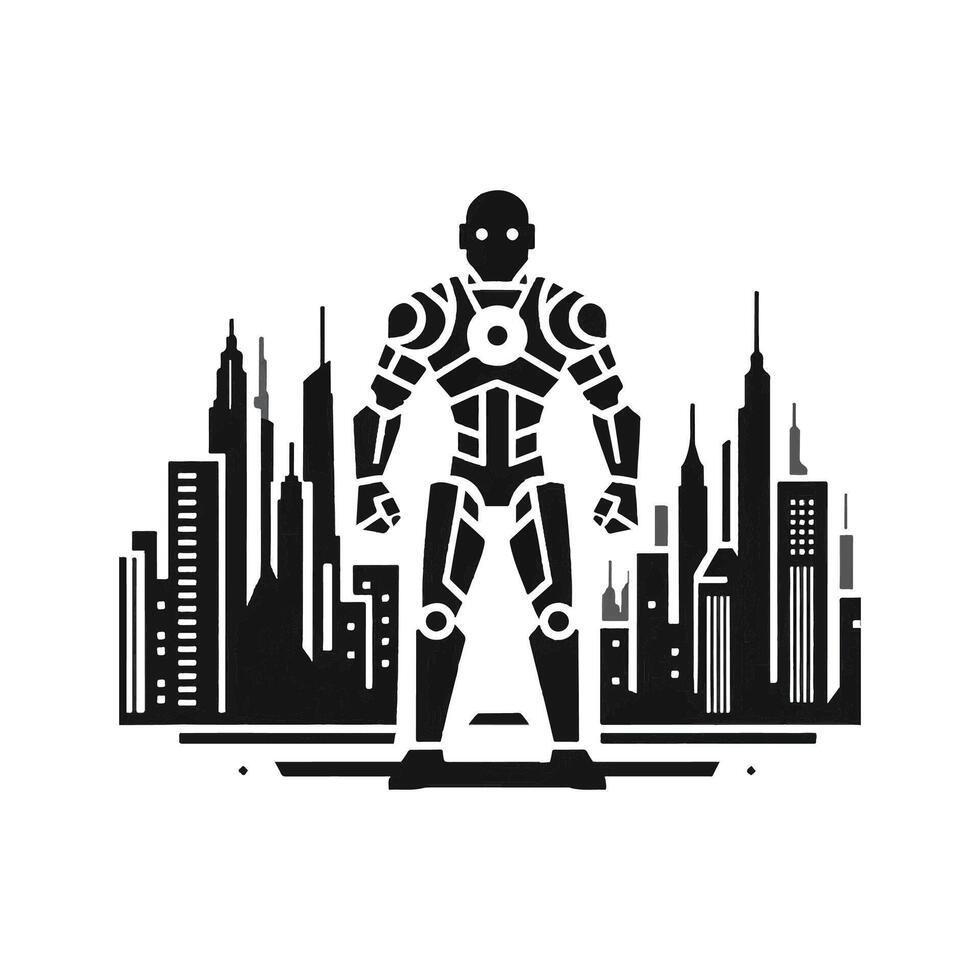 robot silhouette logo design black and white vector
