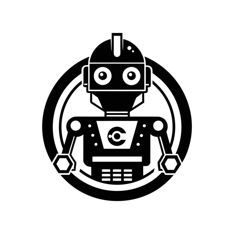 robot silhouette logo design black and white vector