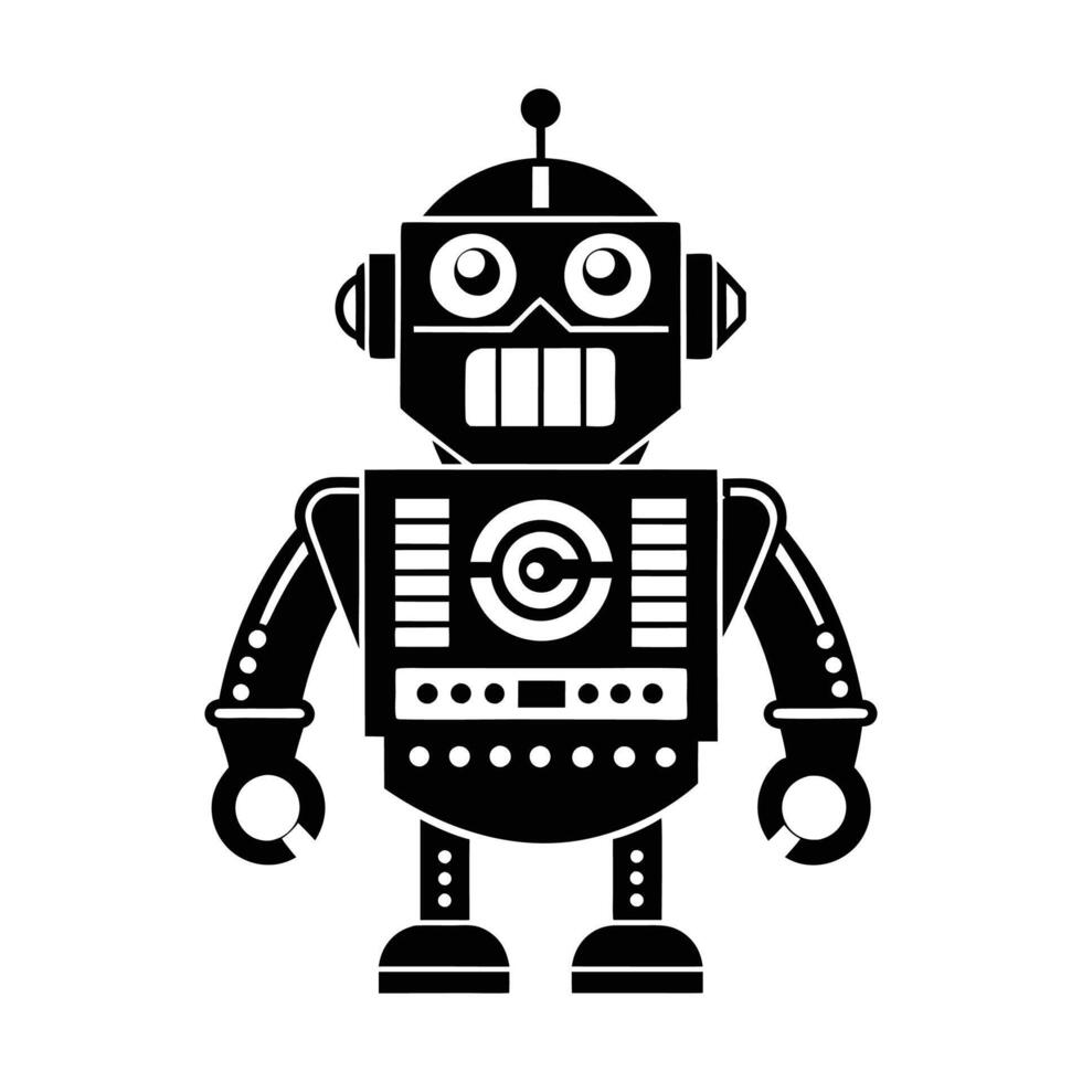 robot silhouette logo design black and white vector