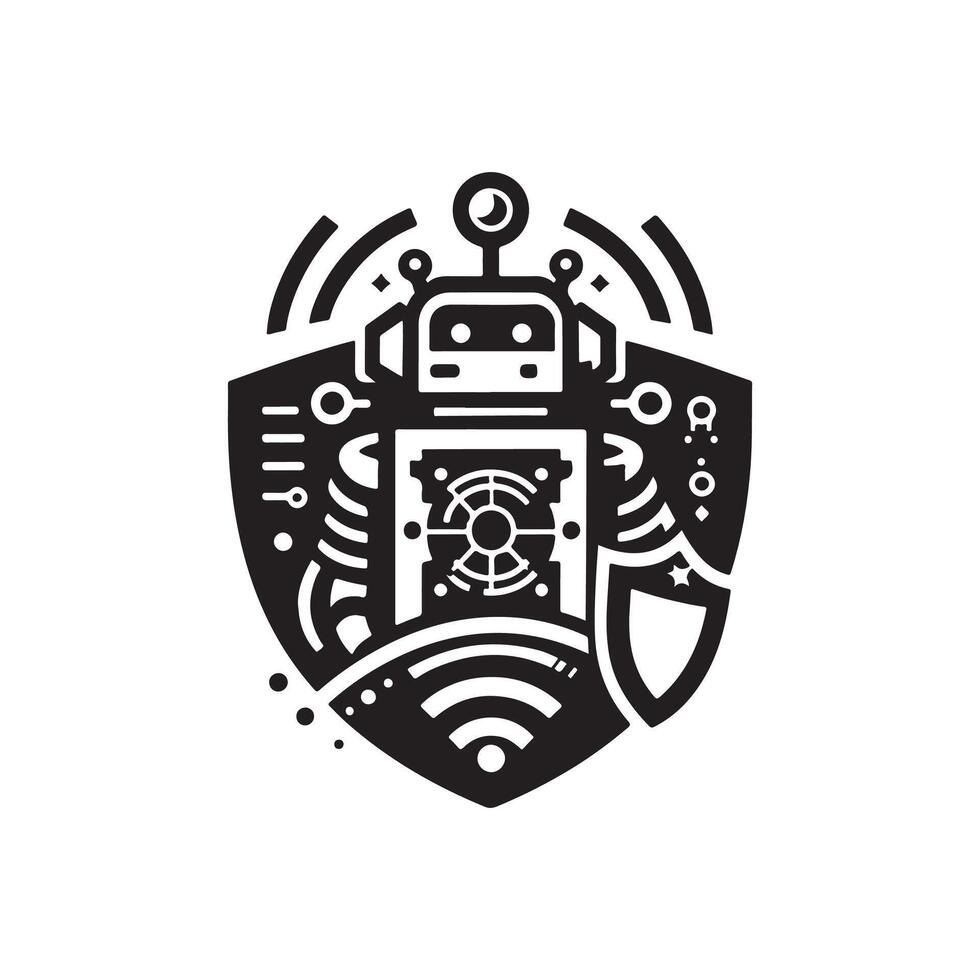 robot silhouette logo design black and white vector