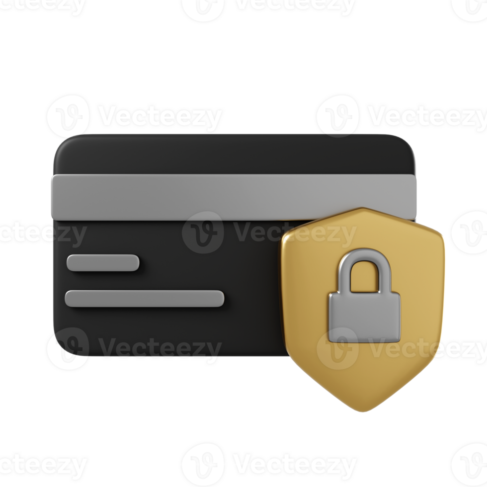 Secure payment 3d illustration. credit card with gold shield and master key png