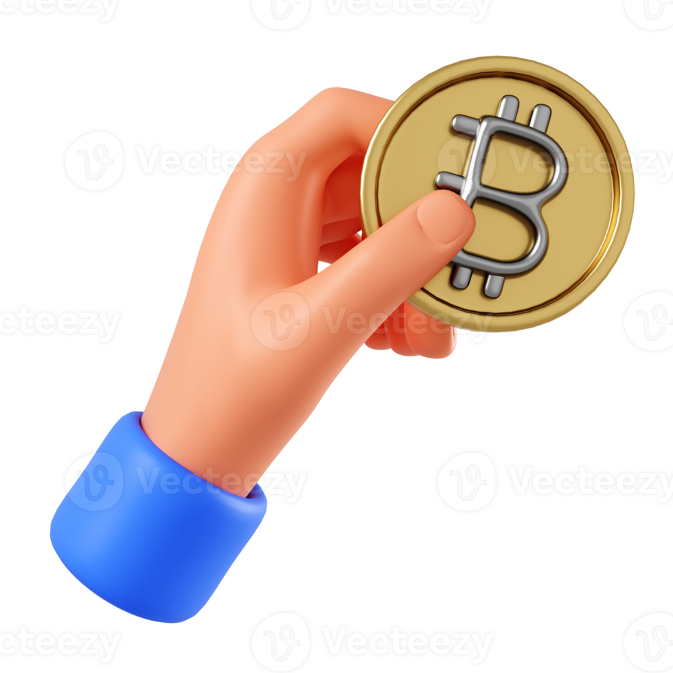 Crytocurrency payment 3d illustatuon. a Hand hold crytocurrency coin png