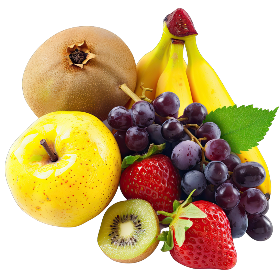 a plate of fruit on a table with a variety of different fruits png