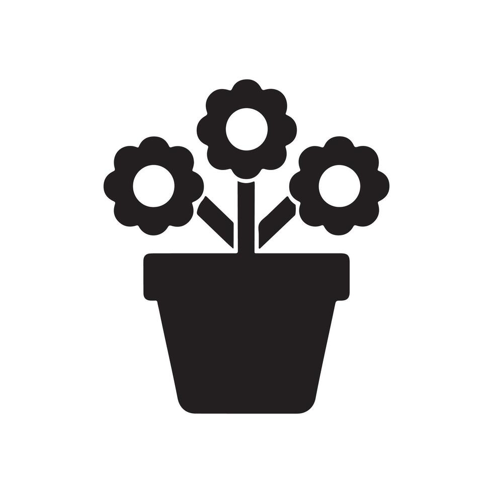 flowerpot silhouette logo icon design black and white vector
