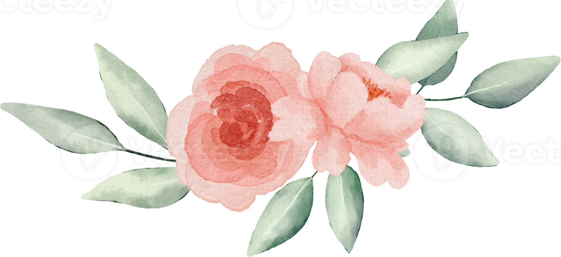 Watercolor Bouquet of Delicate Roses with Green Leaves Elegant Floral Arrangement png