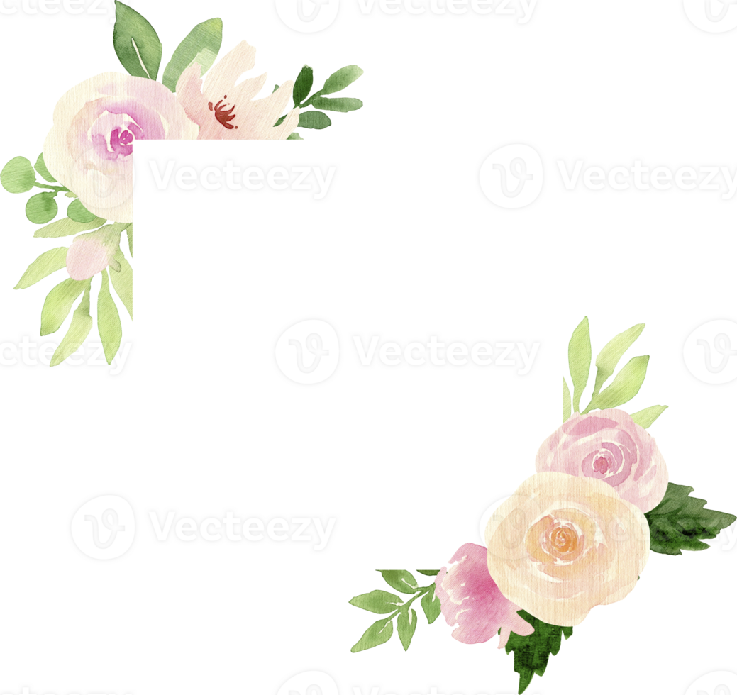 Square Frame of Blush Pink and Peach Roses with Green Leaves Elegant Floral Decoration png