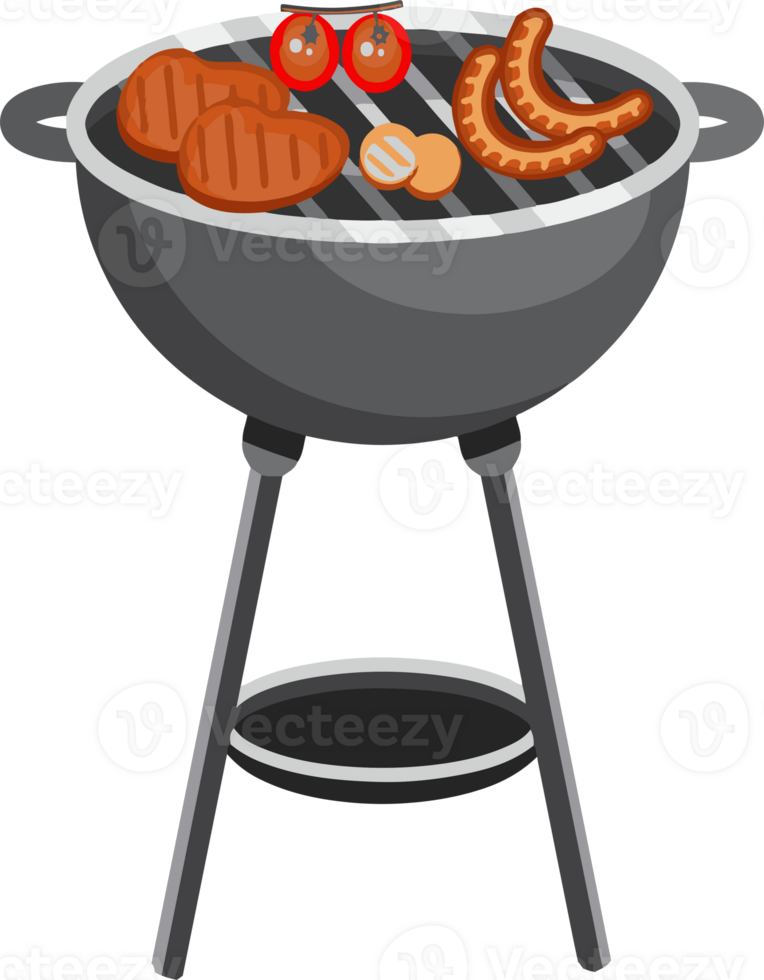 A grill with meat and vegetables on it png