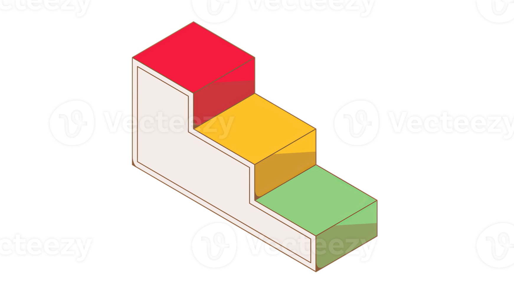 A three step staircase with red, yellow and green steps png