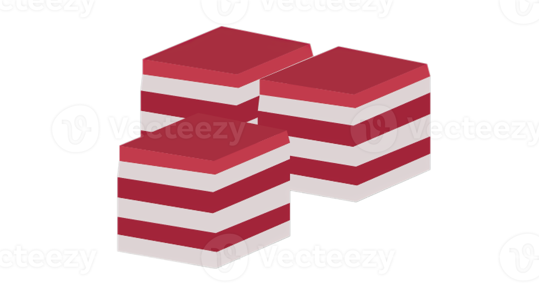 Three red and white cakes stacked on top of each other png