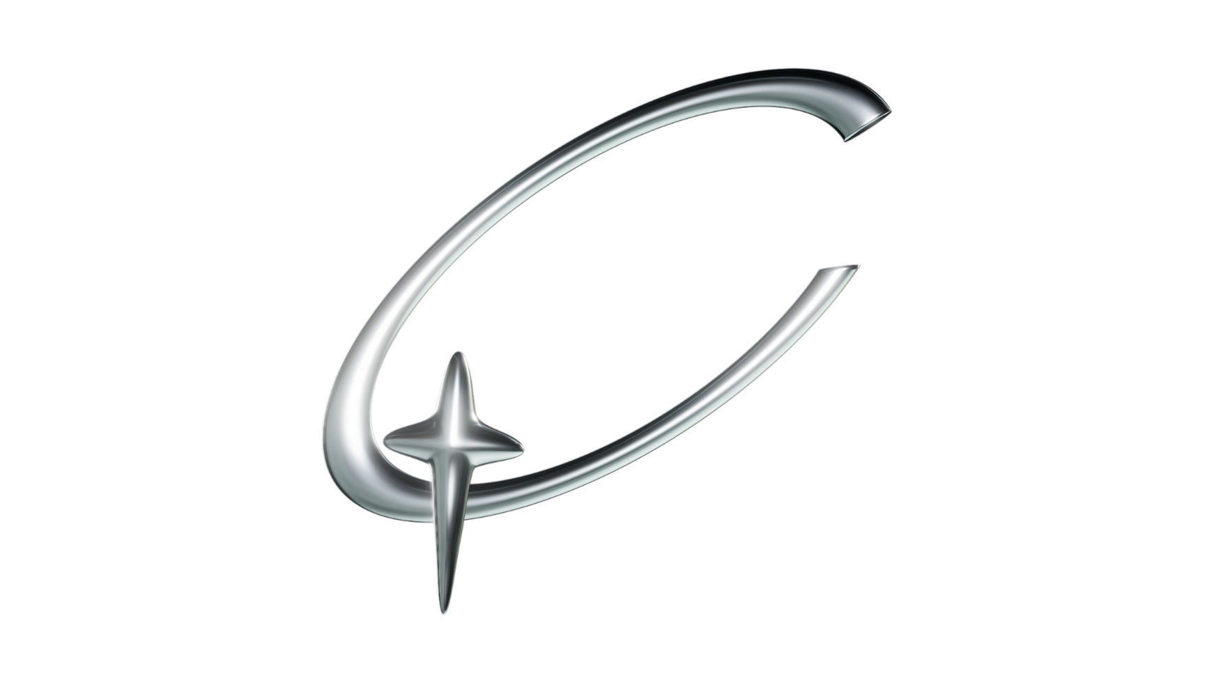 A silver star with a curved line that says C png