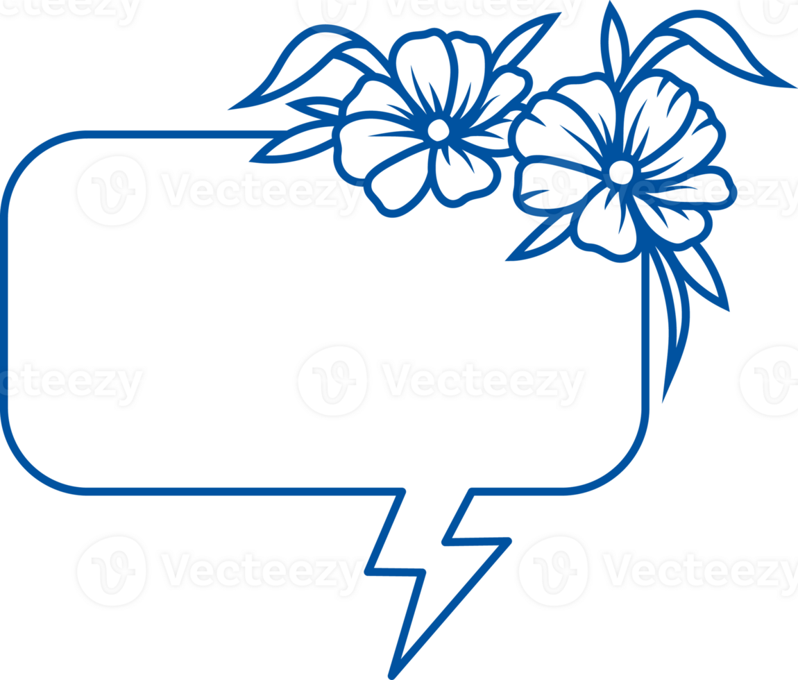 Rectangular conversation cloud with rounded corners for placing message or, decorated with flowers png