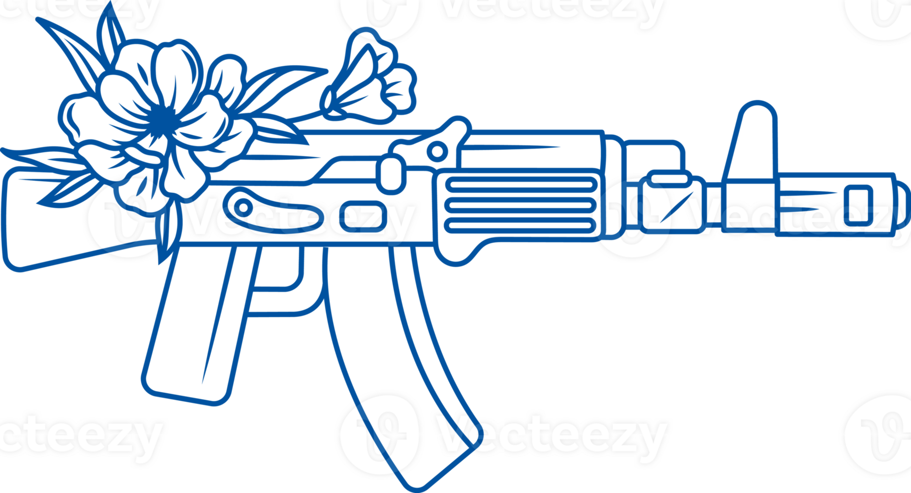 Machine gun for shooting at targets or used by soldiers in military battles, decorated with flowers png