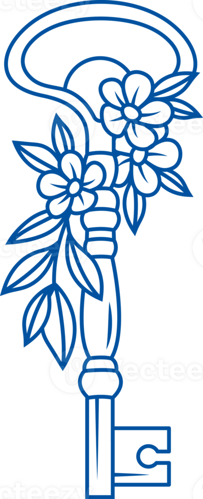 Key to gate to ancient castle or mansion is decorated with flowers, for design of books with fairy png