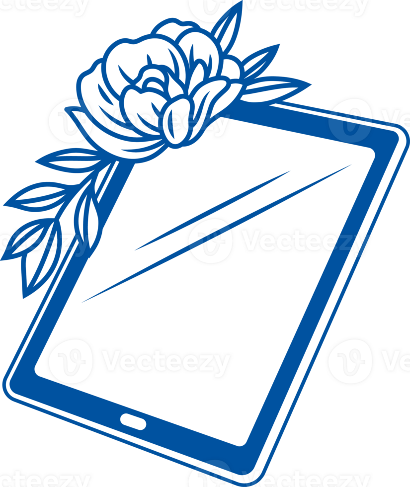 Electronic tablet decorated with spring flowers, designed for reading books and surfing internet png