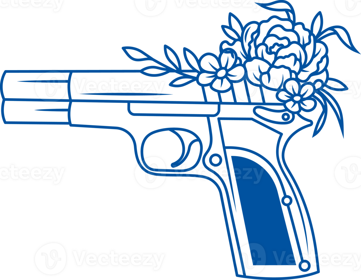 Pistol of policeman or bodyguard who protects law and ensures order of city, decorated with flowers png