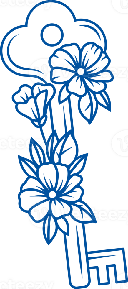 Apartment key in vertical position is decorated with wild flowers, symbolizing protection of secrets png