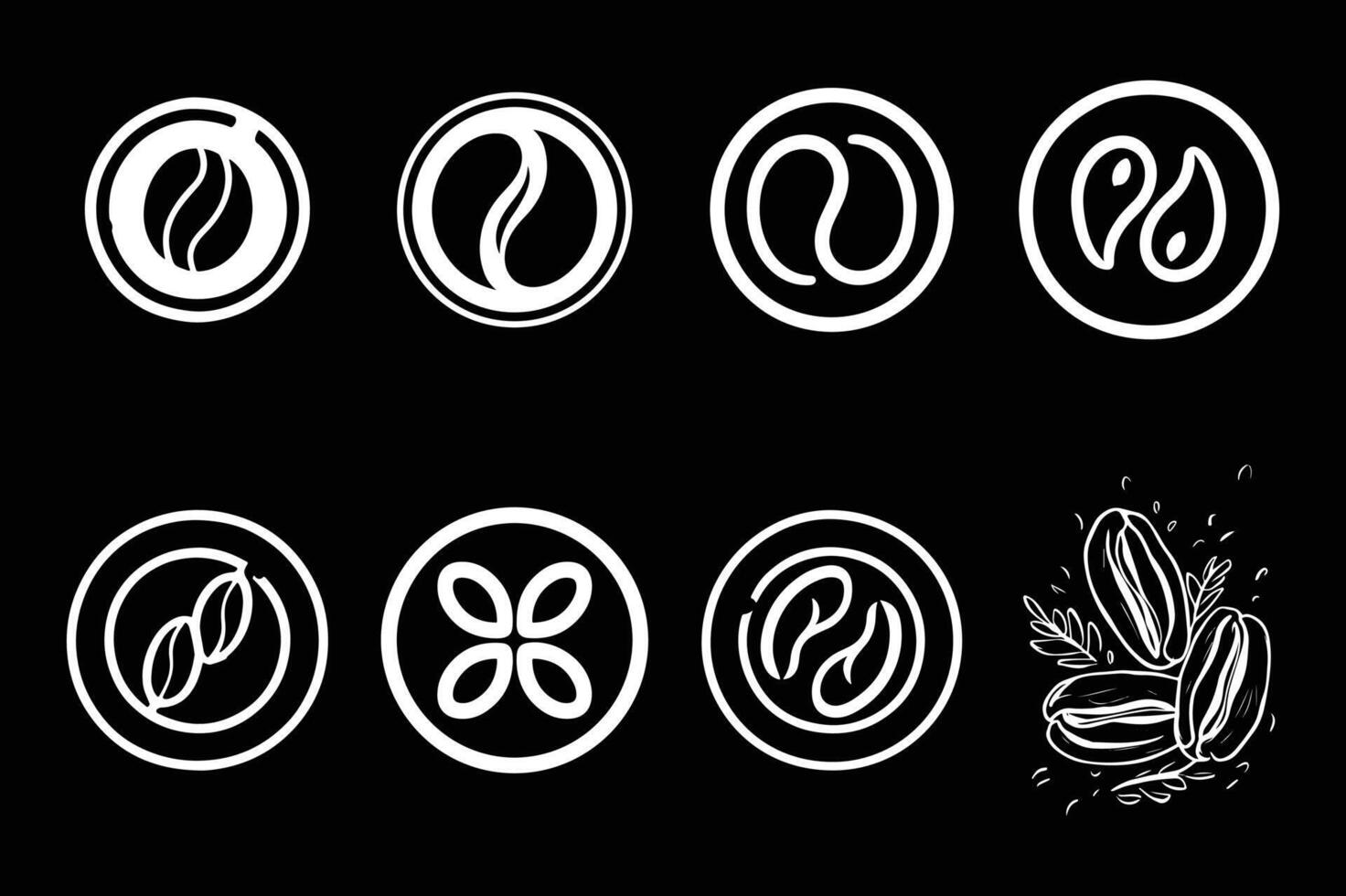 set of coffee beans silhouette icon logo design black and white vector