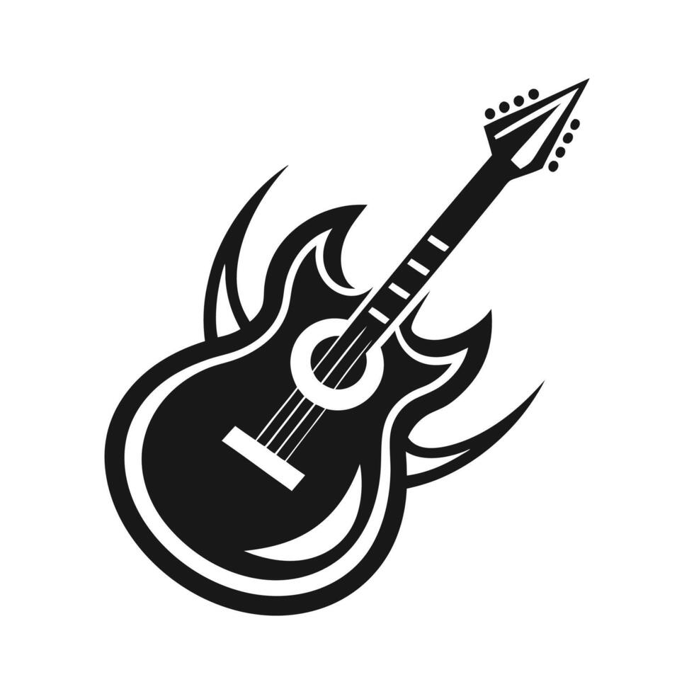 guitar silhouette logo icon design template black and white vector