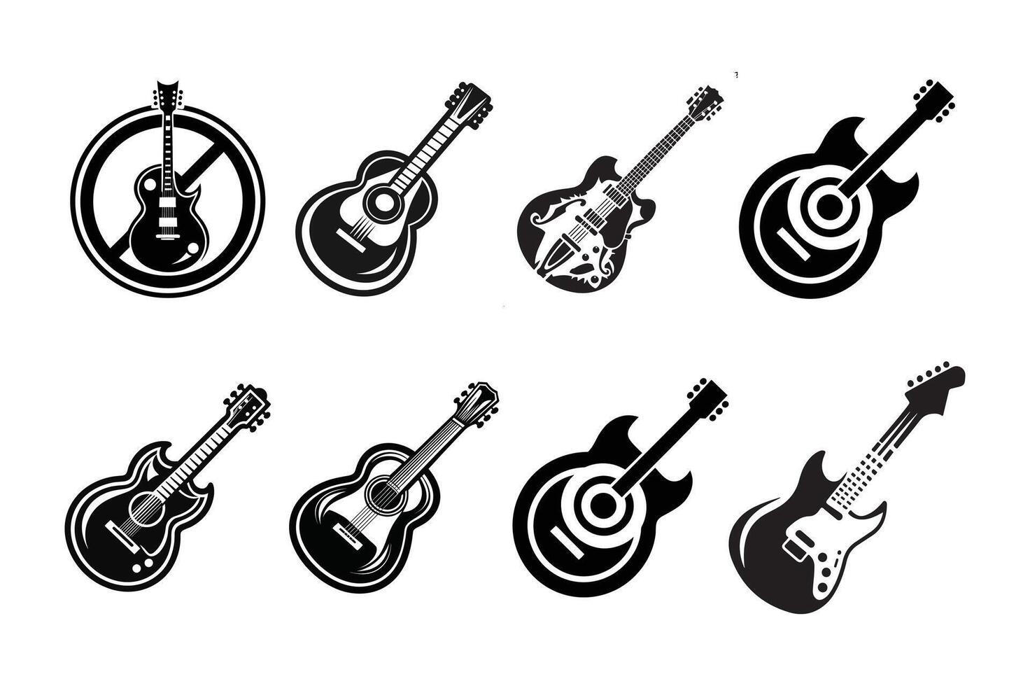 set of guitars silhouette logo icon design template black and white vector