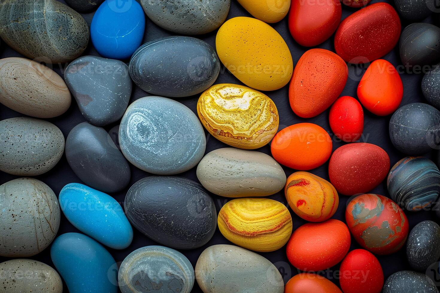 Different colored pebbles arranged in a pattern representing diversity, equity, and inclusion photo