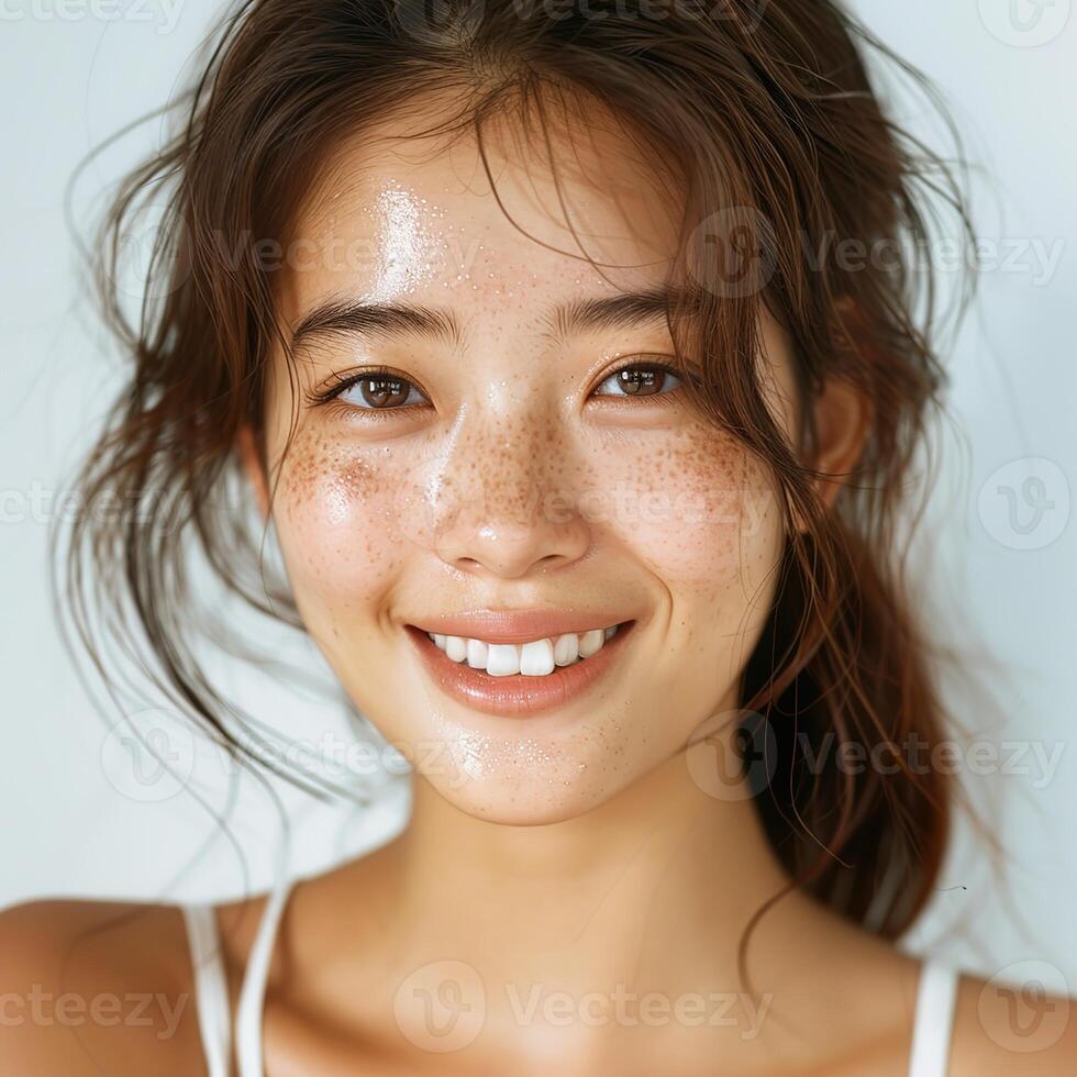Beautiful girl smiling photo on white background