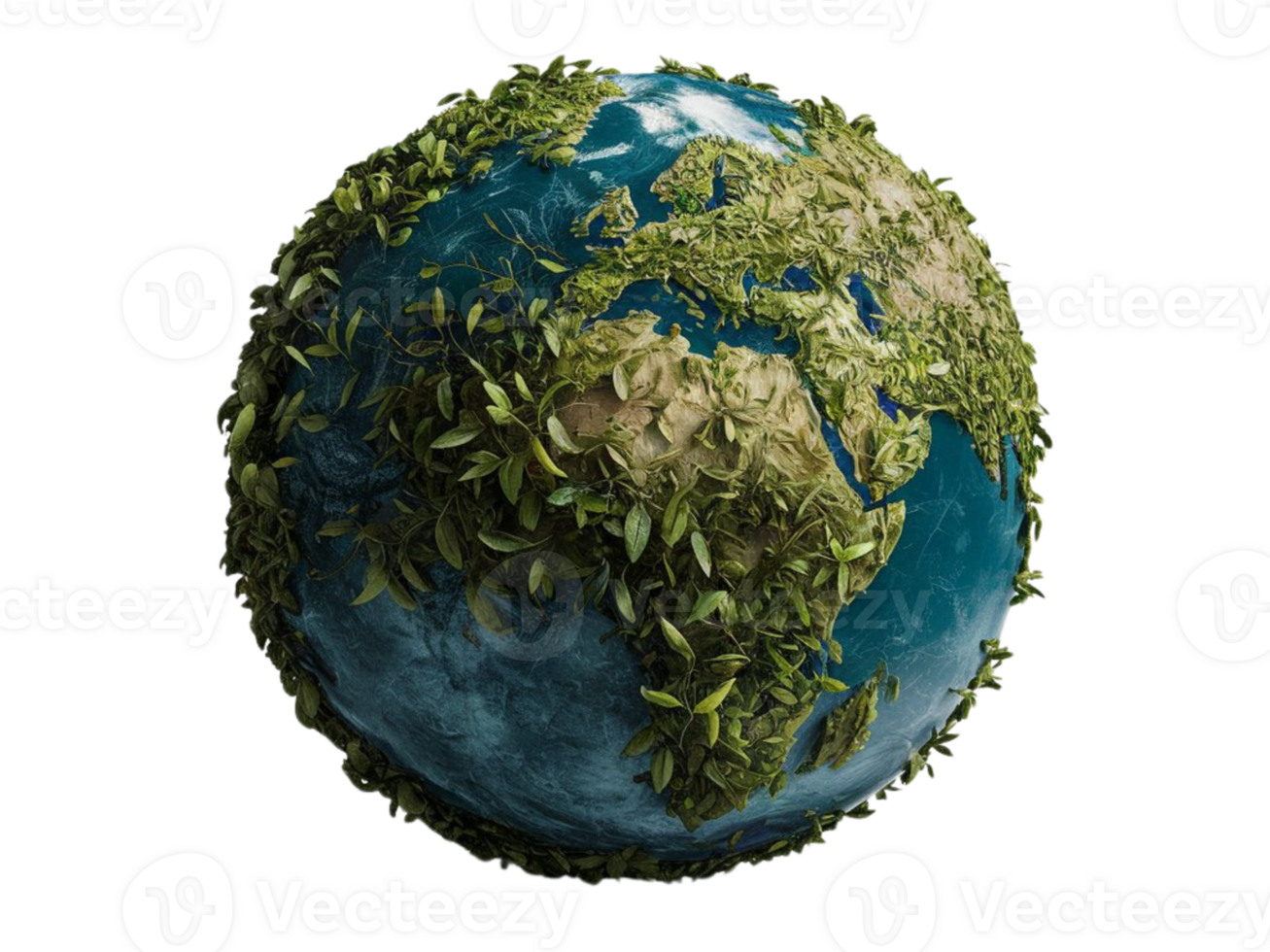 earth globe with green leaves on Isolated Transparent Background png
