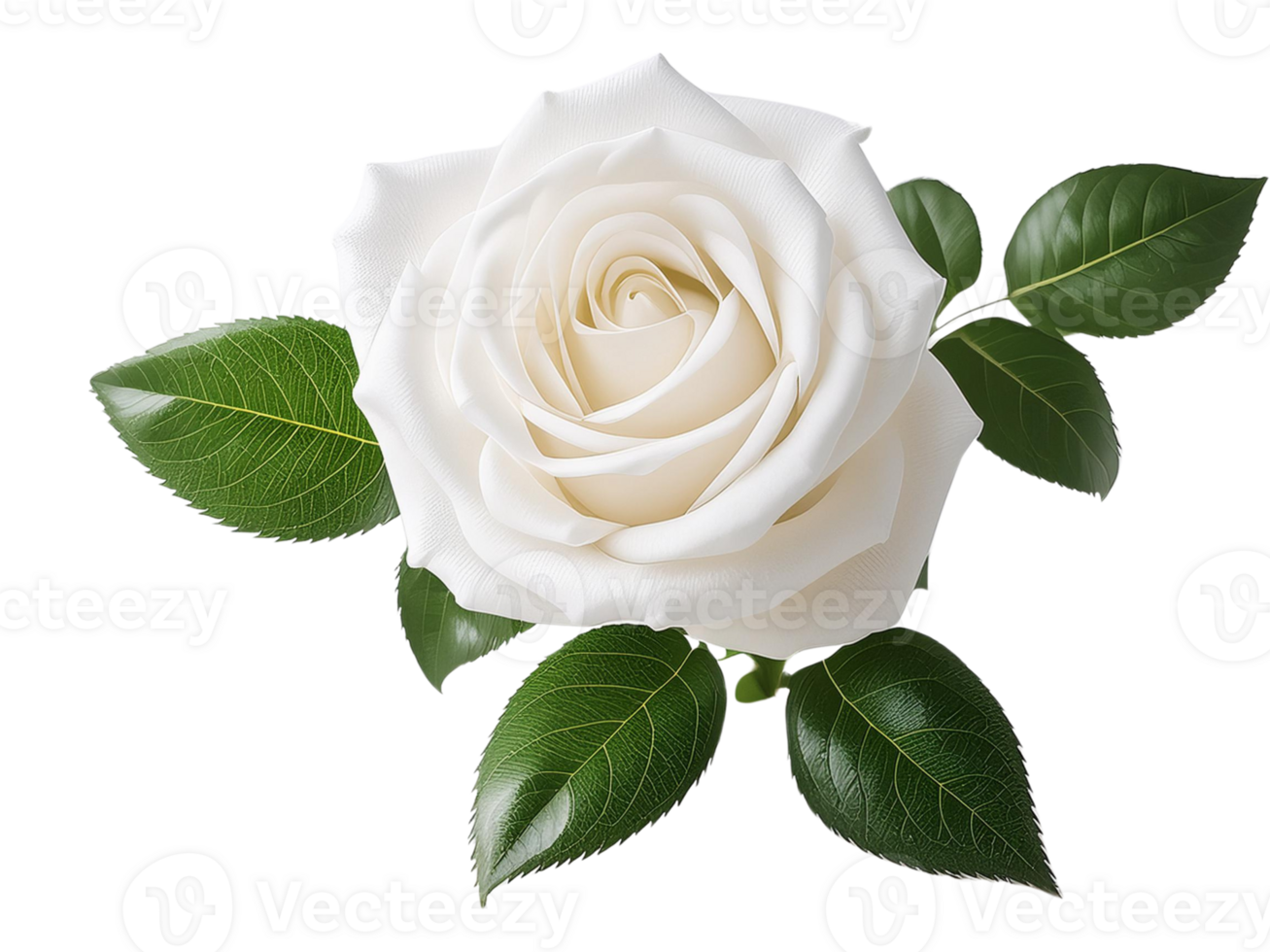 white rose with leaves on transparent background png