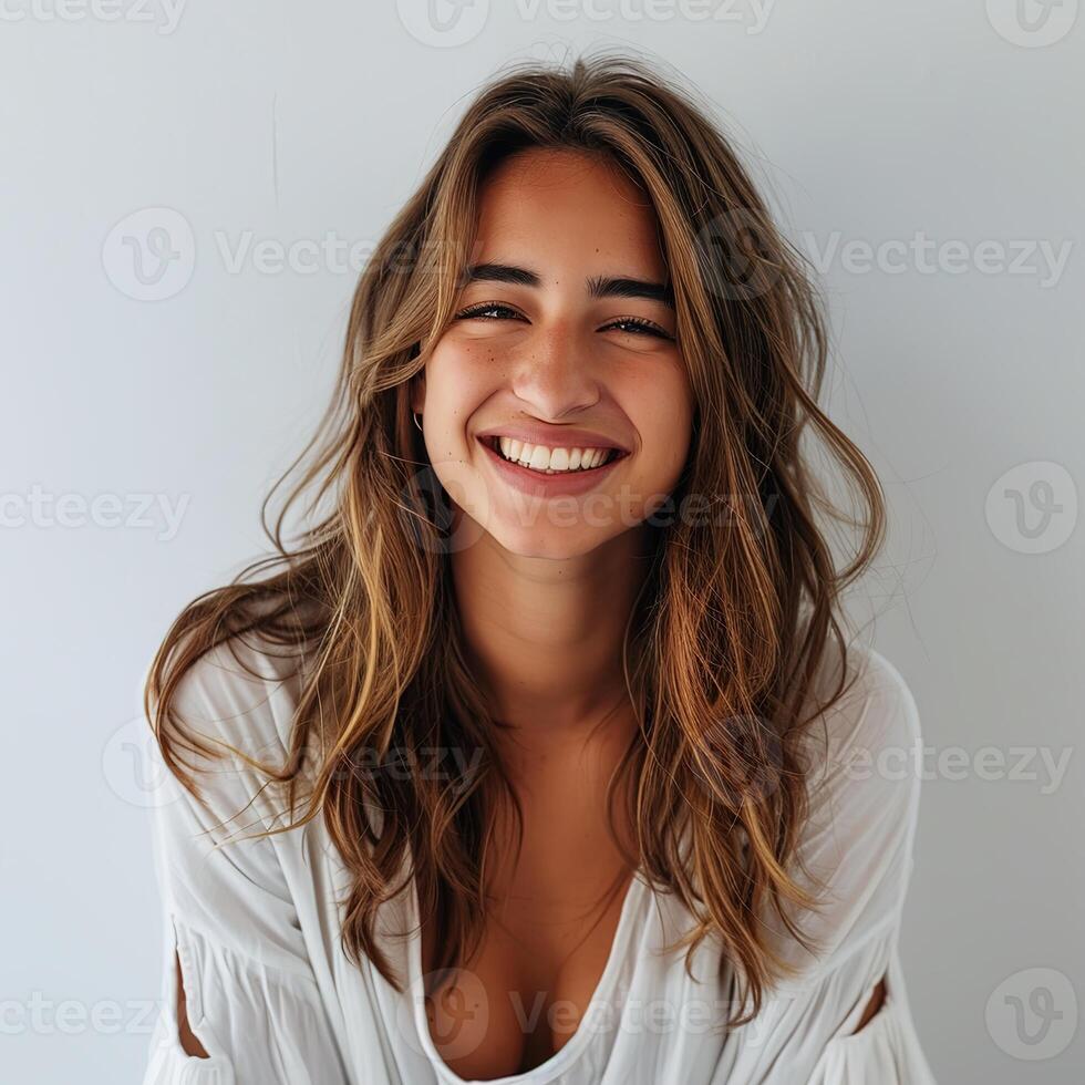 Beautiful girl smiling photo on white background