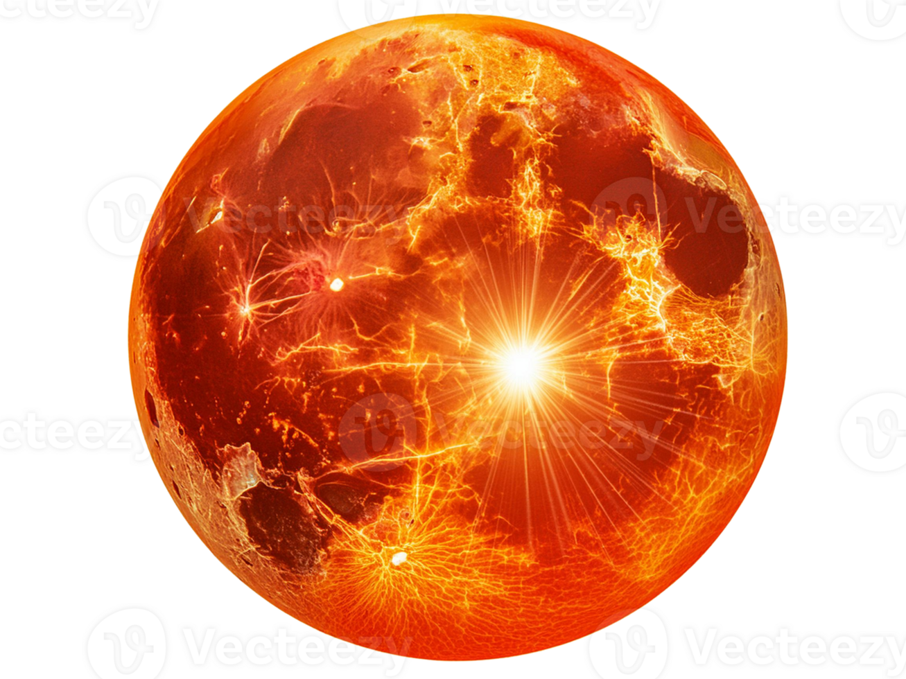 the earth is shown in an orange sphere with a bright light png