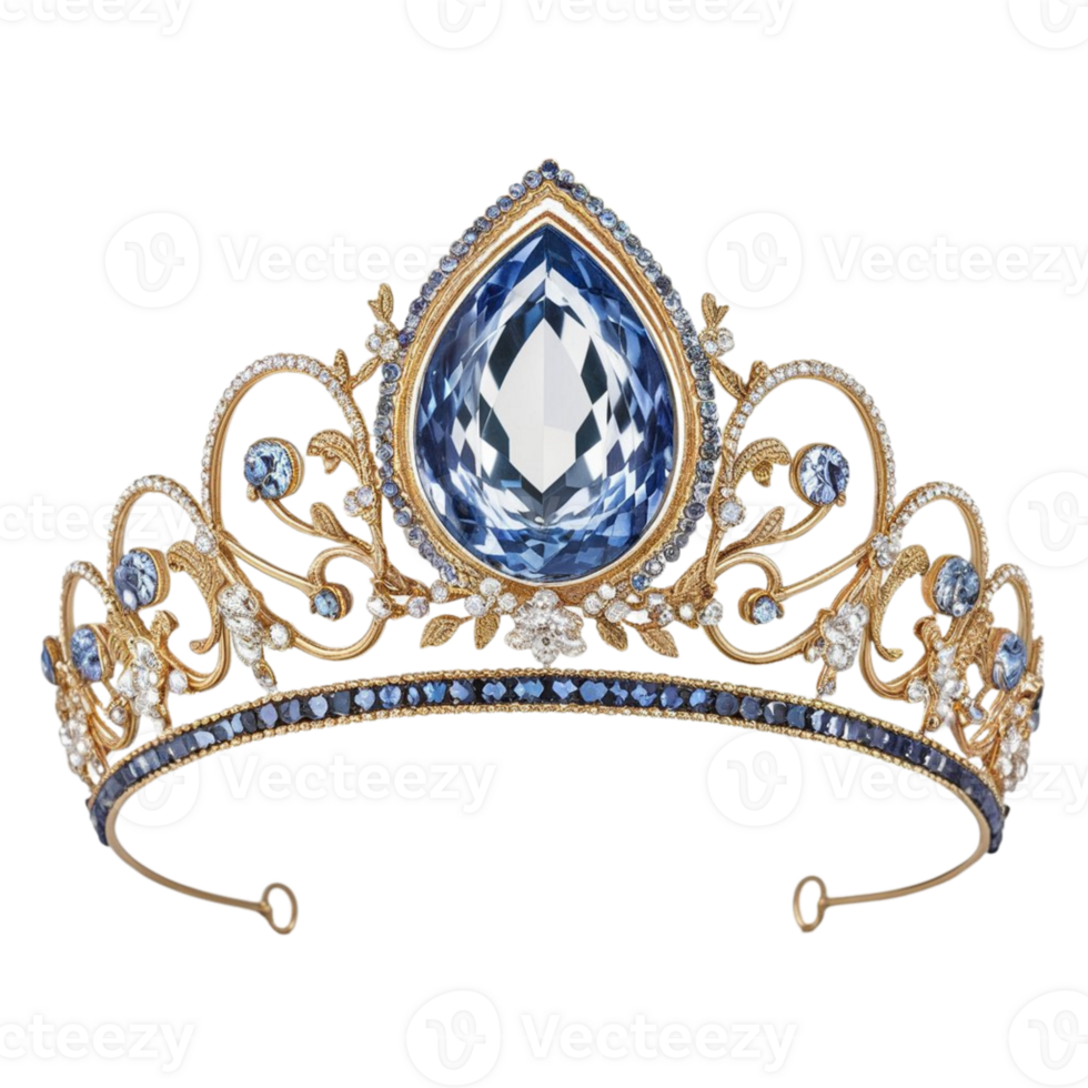 a blue and gold crown with a diamond in the center png