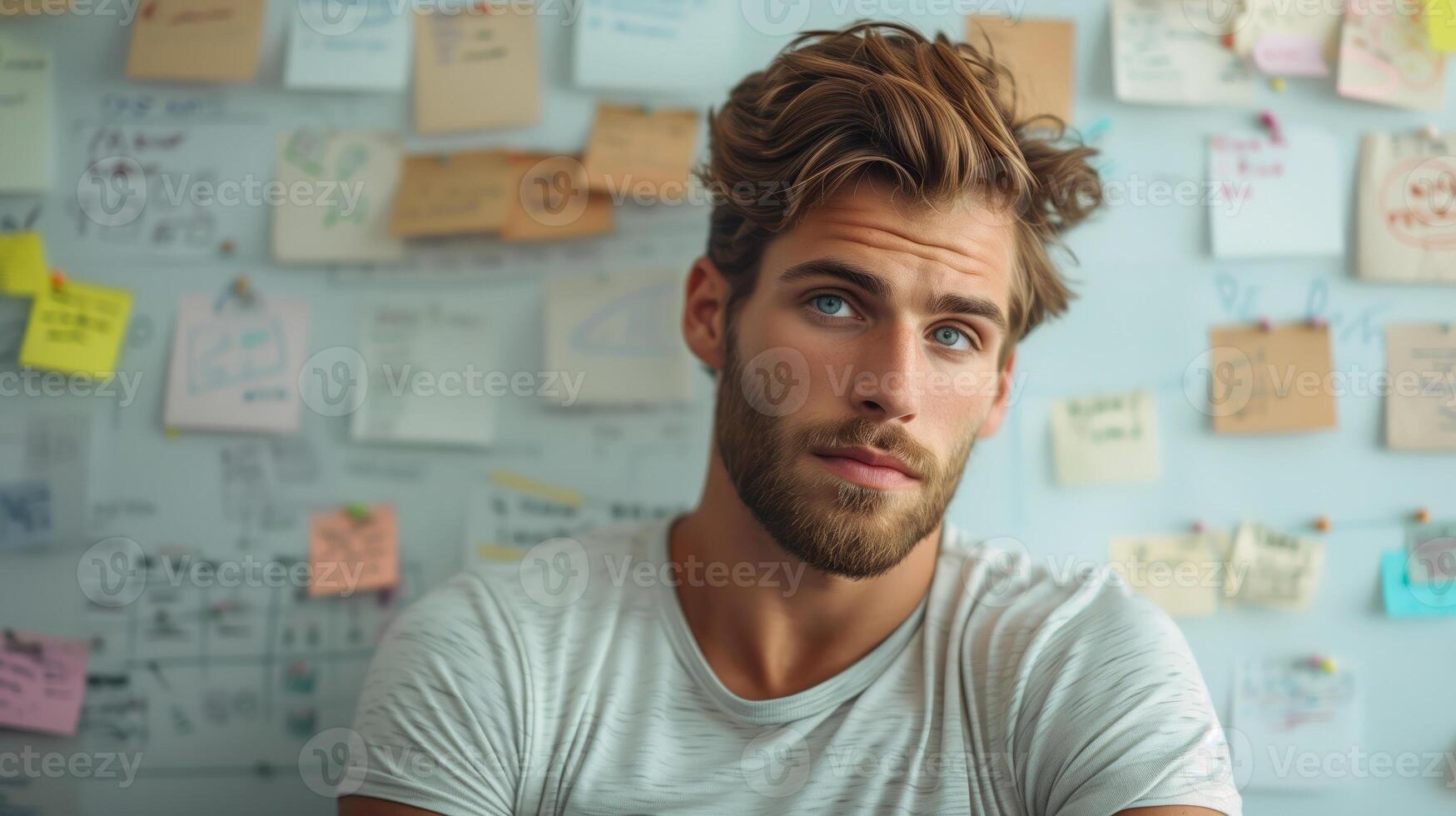 Young entrepreneur sketching innovative ideas on a whiteboard, envisioning future technologies and products with entrepreneurial imagination, cinematic lighting, irregular composition photo