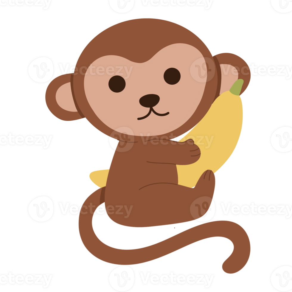 Cute monkey with banana illustration png
