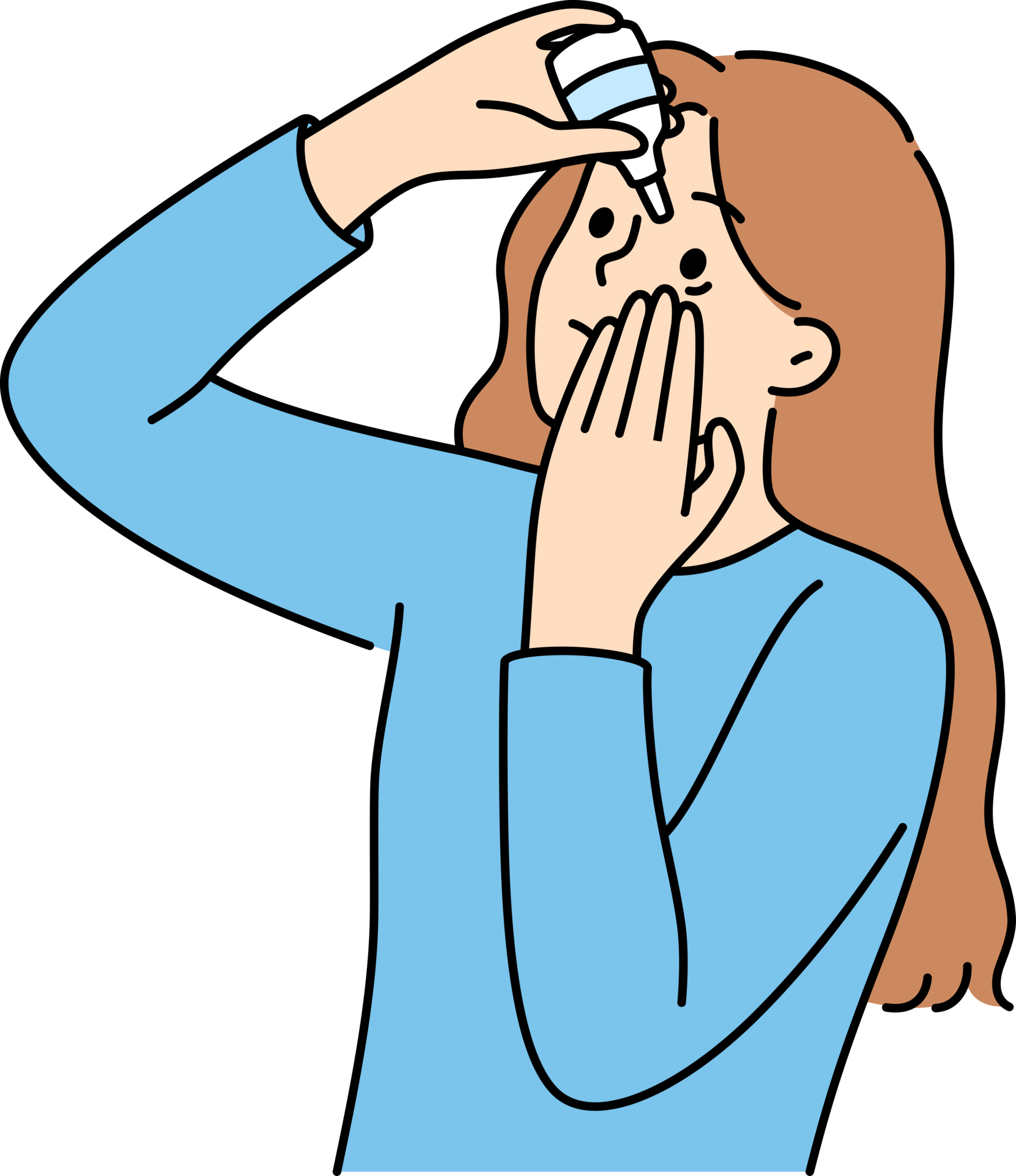 Woman uses eye drops to improve vision or reduce dry pupils causing